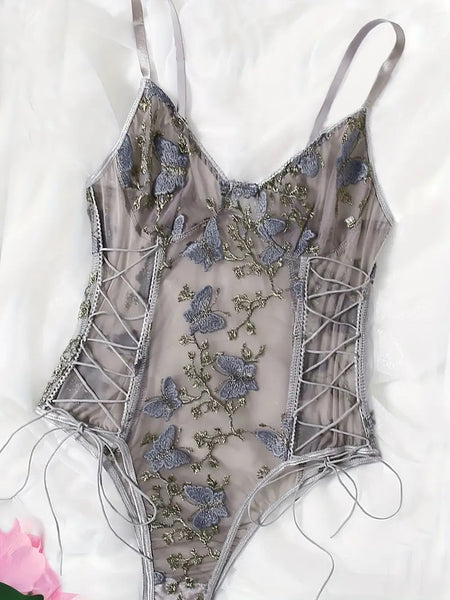 Butterfly Embroidered Teddy Grey