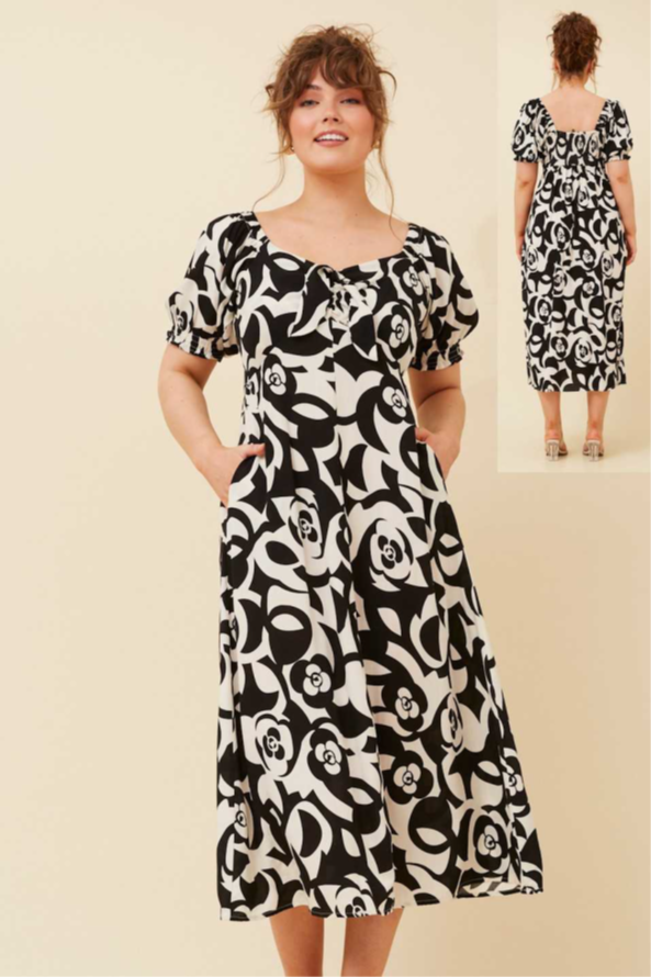 Tie Front Dress Mono Print