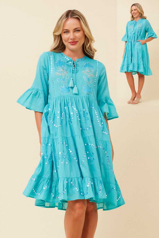 Mikayla Embossed Dress Turquoise