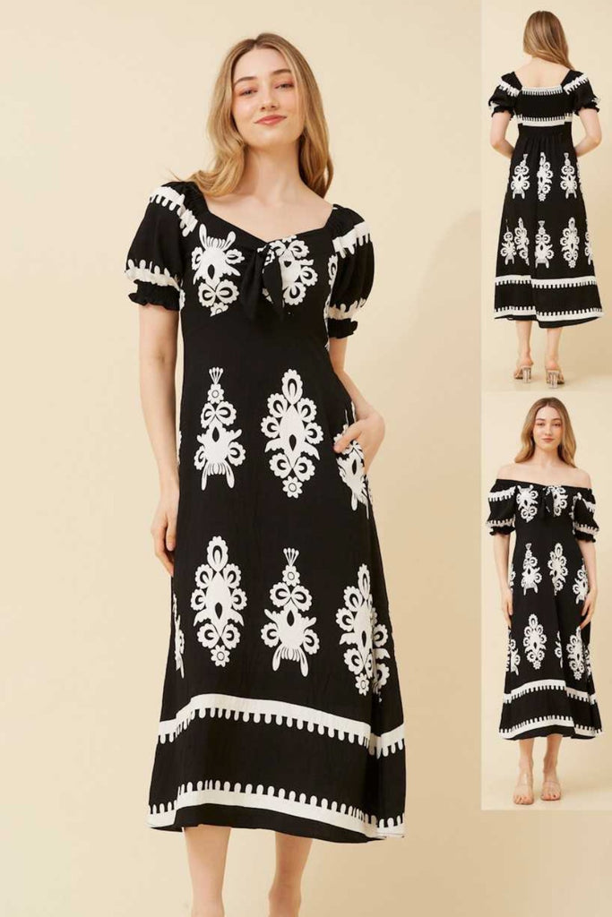 Tie Front Boho Dress Black