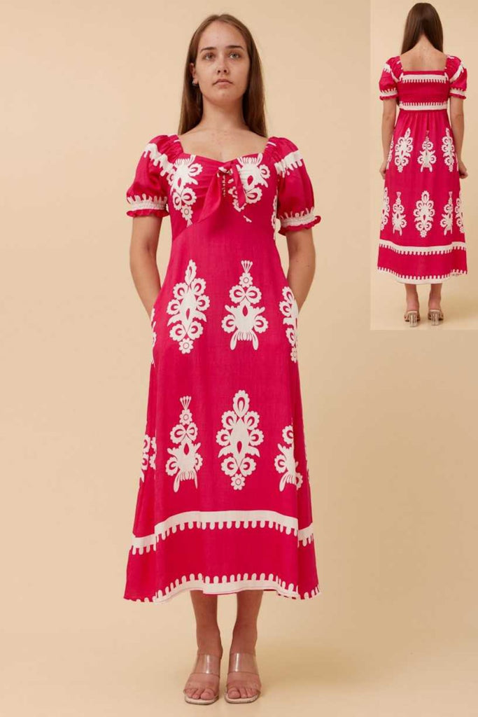 Tie Front Boho Dress Fuchsia