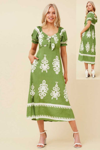 Tie Front Boho Dress Green