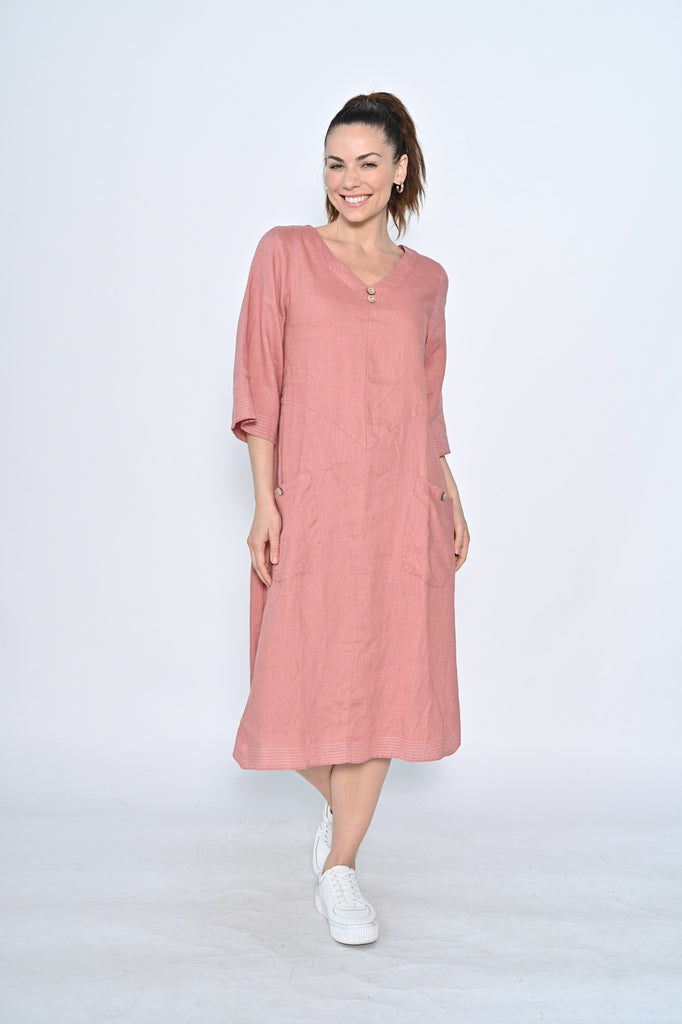 Cali 100% Linen Dress Rosewood