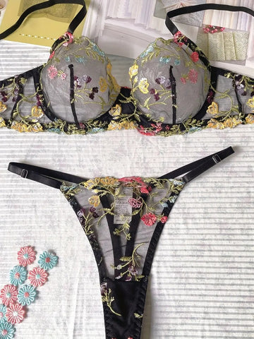 Lingerie Set Floral Black