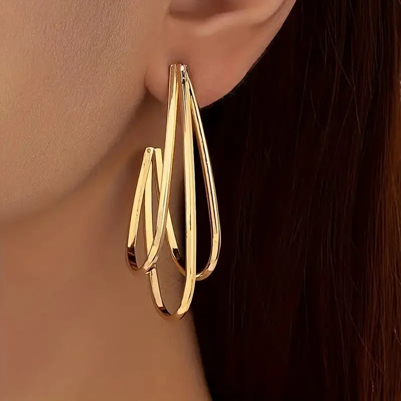 Oblong Trio Earrings Gold