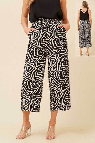 Crop Pull On Pant Print Black