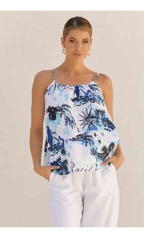 Pacific Palms Print Linen Top