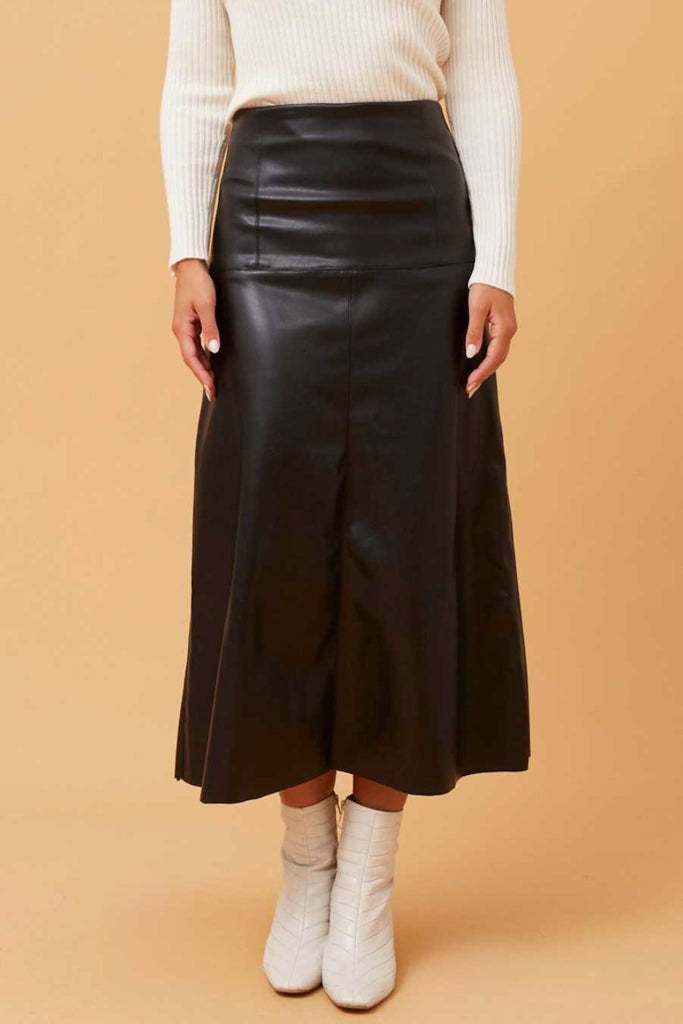 Faux Leather Midi Skirt Black