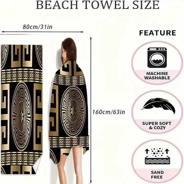 Beach Towel SAND Free Blk-Gld