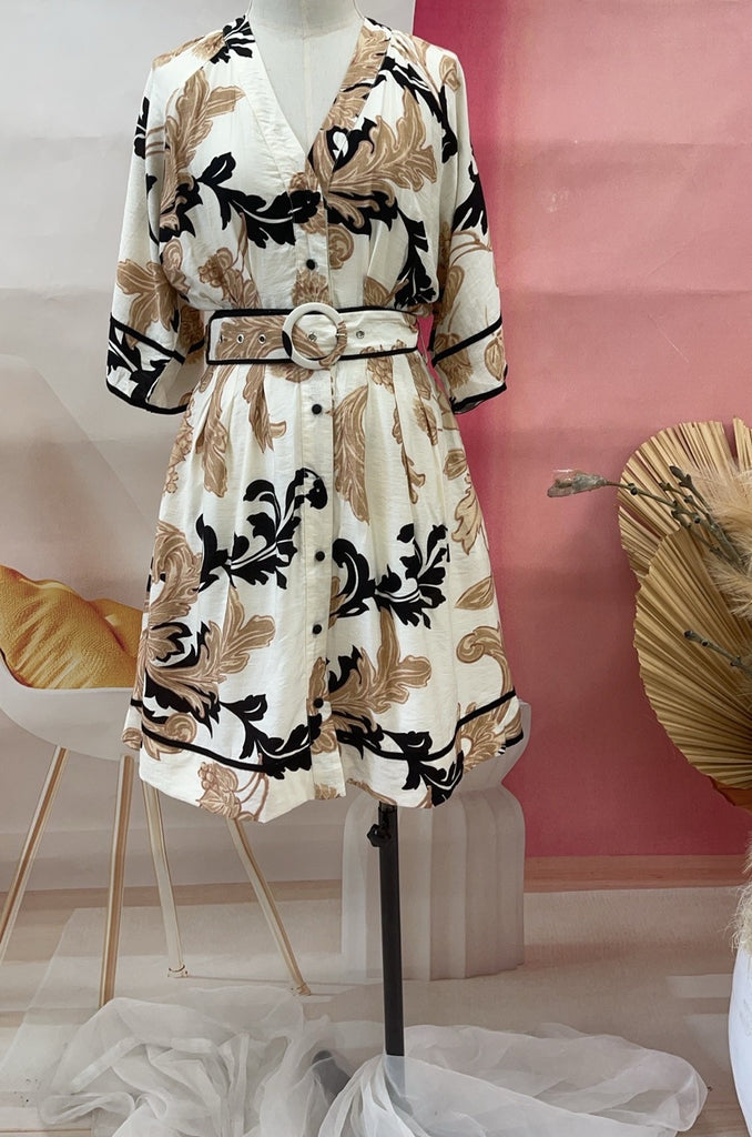 Stacey Dress Beige Print