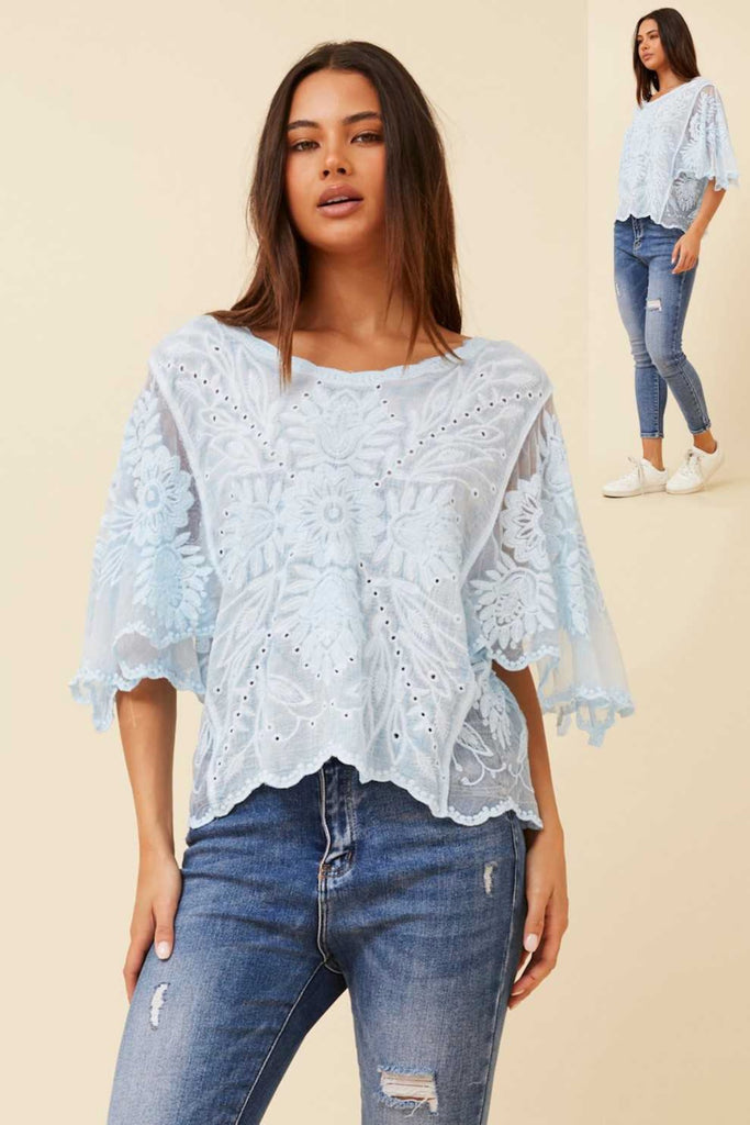 Irene Cotton Lace Top Blue