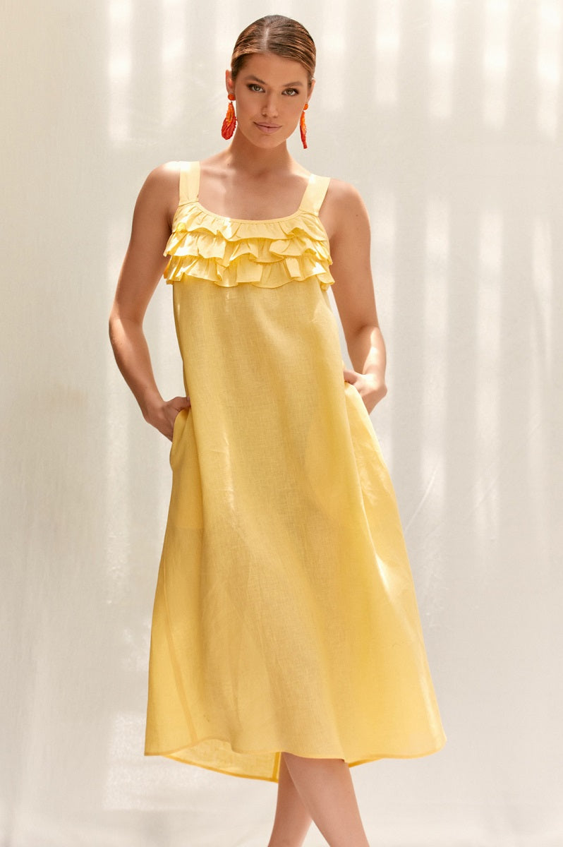 The Bay Linen Dress Lemon